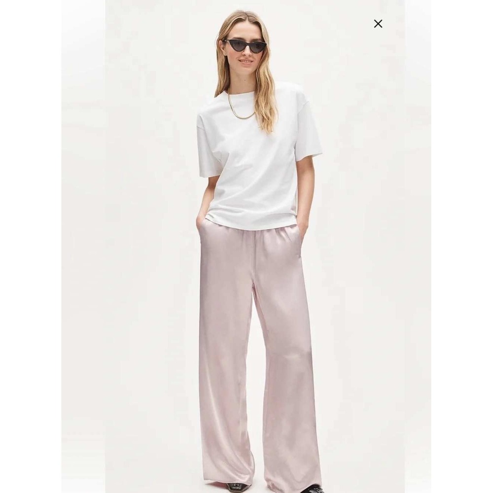 J. Crew Factory Satin Wide-Leg Trousers in Pale Pink